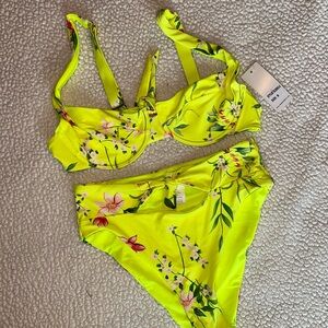 Neon Yellow Floral Bikini Set